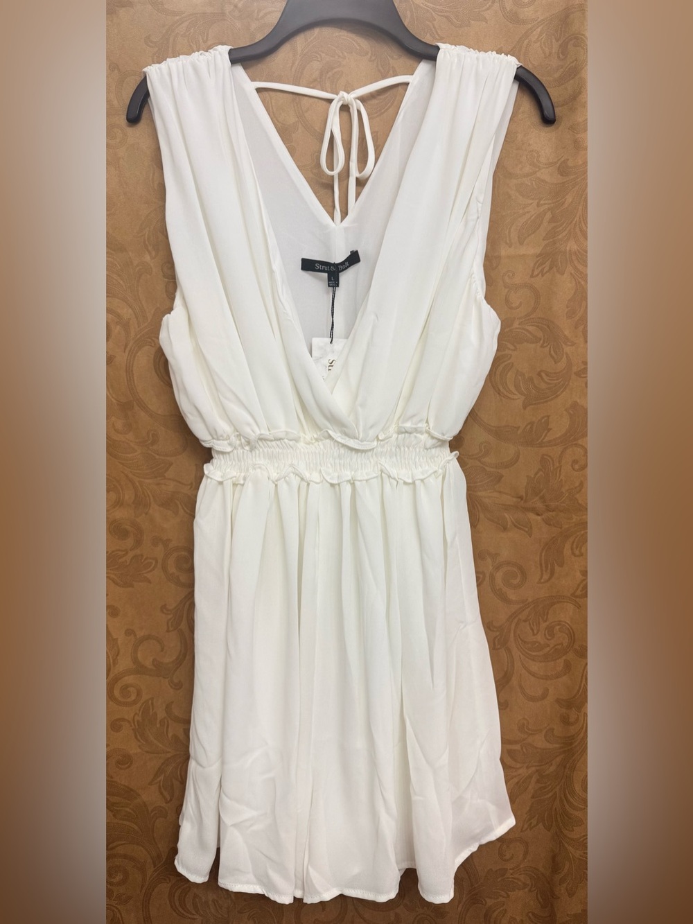 White Sleeveless V-Neck Tie-Back Romper